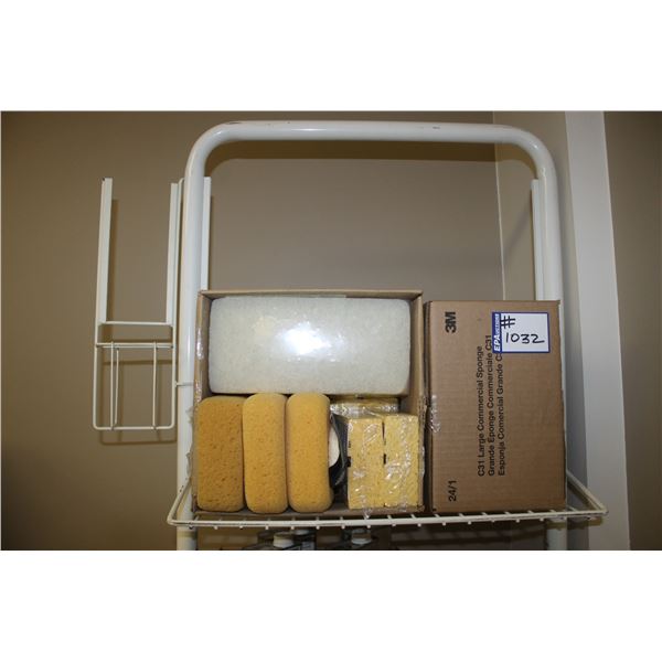 Rack c/w sponges, cleaner, polishes and thinners
