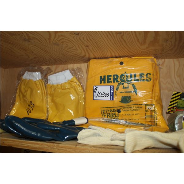 Rain gear, gloves, goggles, cups