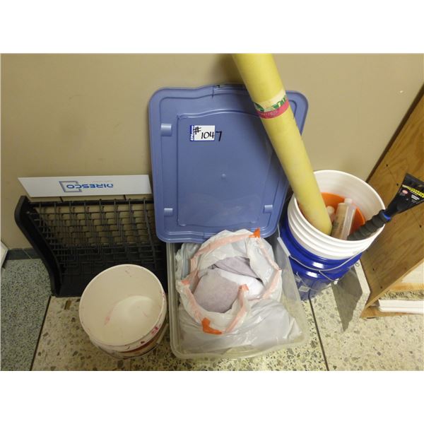 Garbage bags, pails, towels, tote and 2- boxes of small jars