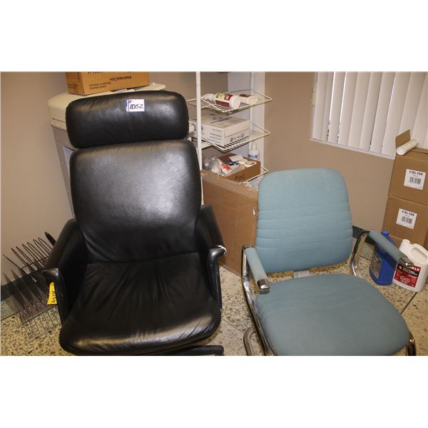 Black office chair & blue arm chair