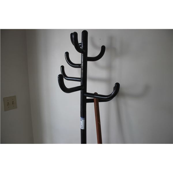 Coat tree and broom