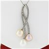 Image 2 : 14k White Gold 0.55 ctw Diamond & Tri-Color Pearl Tulip Flower Pendant Necklace