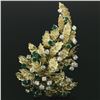 Image 3 : Vintage Large 14K Yellow Gold 4.60 ctw Diamond & Emerald Textured Leaf Brooch Pi