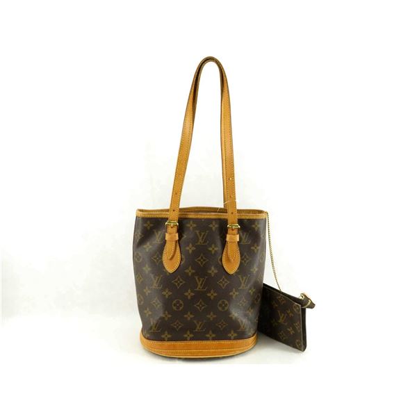 Louis Vuitton Brown Monogram Canvas Leather Bucket PM Shoulder Bag