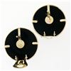 Image 4 : Solid 14k Yellow Gold Large Round Black Onyx Button Earrings & Woven Top Pattern