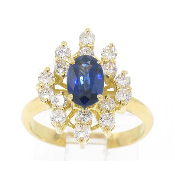 Estate 18k Yellow Gold EGL Certified Royal Blue Sapphire & Diamond Cocktail Ring