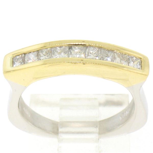 Unique Platinum & 18k Yellow Gold 0.60 ctw Channel Set Princess Diamond Band Rin