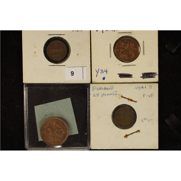 4-FINLAND PENNI COINS 1, 5, 10 & 25