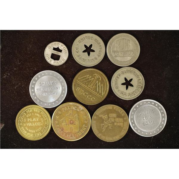 10 ASSORTED METAL TOKENS INCLUDES: ELECTRIC