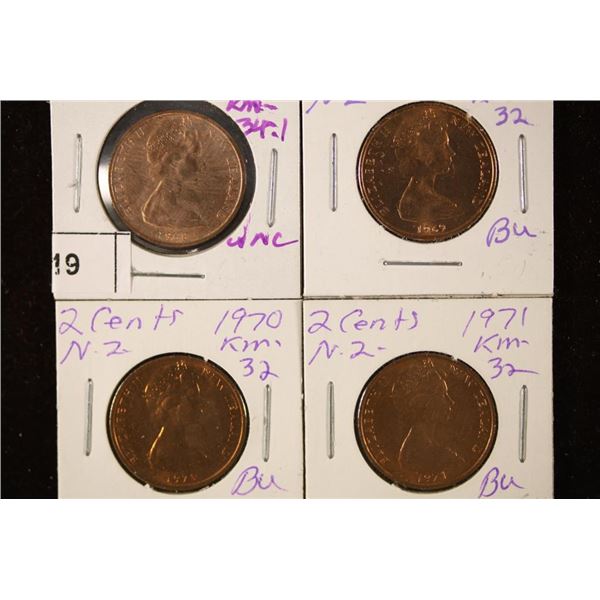 1968, 69,70 & 1971 NEW ZEALAND 2 CENT COINS UNC/BU