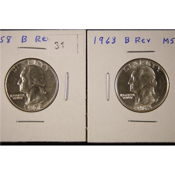 1958 & 1963 WASHINGTON SILVER QUARTERS BU TYPE B