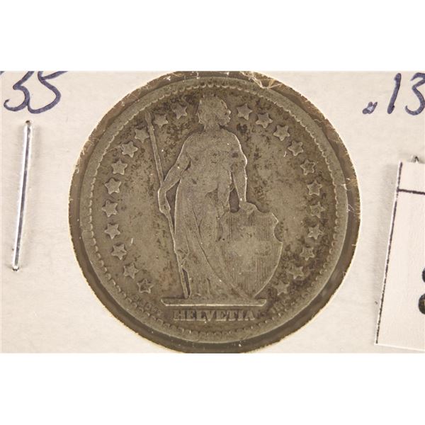 1912 SWITZERLAND SILVER 1 FRANC COIN .1342 OZ. ASW