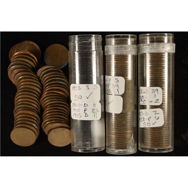 3-50 CENT ROLLS OF LINCOLN WHEAT CENTS: 20'S-50'S