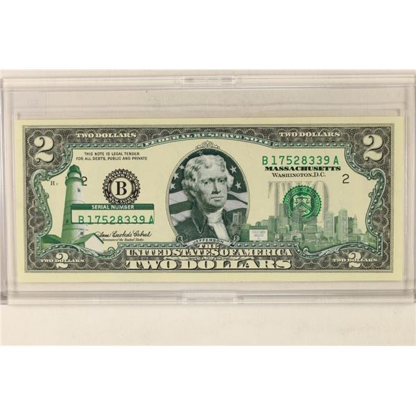 2003-A US $2 FRN MASSACHUSETTS OVERLAY CRISP UNC