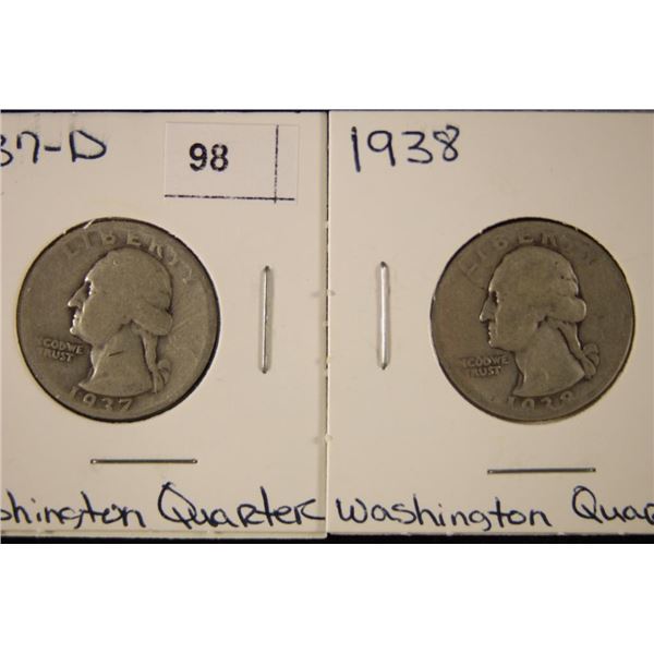 1937-D & 1938 WASHINGTON SILVER QUARTERS