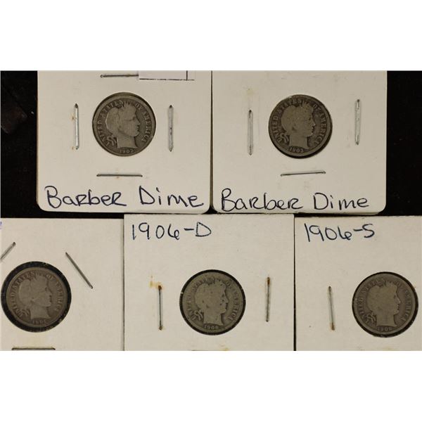 1903, 03-O,04,06-D & 06-S BARBER DIMES