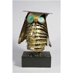 Curtis Jere (20th Century, American) A Brass, Copper, and Enameled Figure of an Owl,