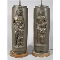 Concetta Maria Scaravaglione (1900 - 1975) A Pair of Bronze Figural Lamps, Signed S. Scaravaglione,