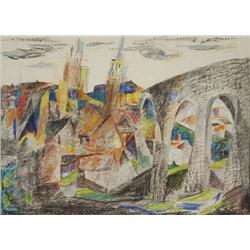 Gottfried Salzmann (1943 - Austrian) Abstact Cityscape, Graphite and Colored Pencil,