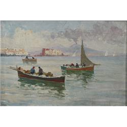 Artist Unknown (20th Century) Bay of Naples with Mt. Vesuvius, Oil on Board