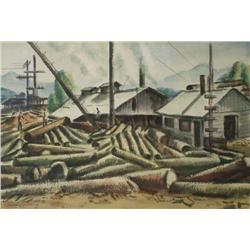 Emil Eugene Holzhauer (1887 - 1986) Logging Scene, Watercolor on Paper,