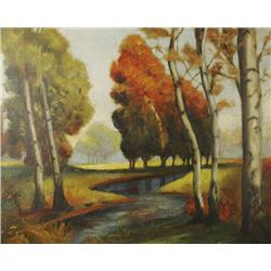 E. May (20th Century) Landscape with River, Oil on board