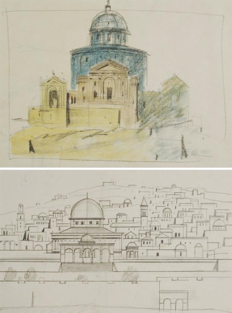 Paul Riba (1912-1977) Two Architectural Renderings Depicting Rome, One ...