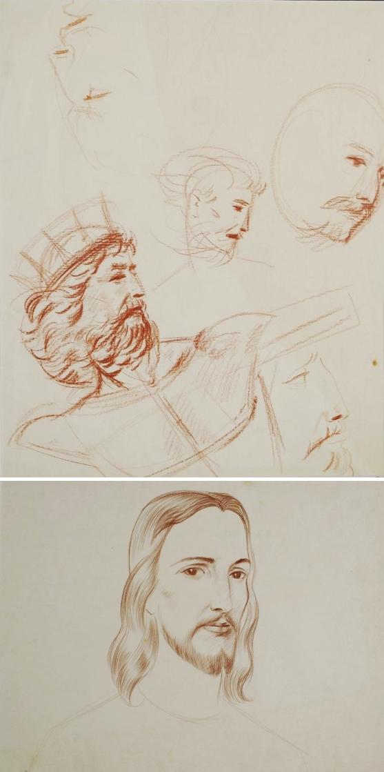 Paul Riba (1912-1977) Two Figural Renderings, Conte Crayon on Paper
