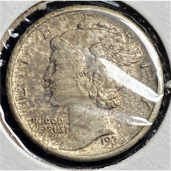 1934-D Mercury Silver Dime MS60+