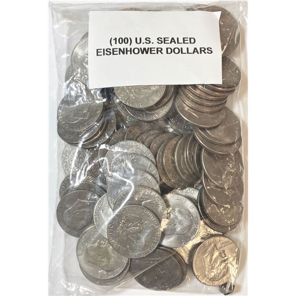 (100) U.S. Sealed Eisenhower Dollars Mostly Uncirculated