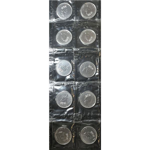 (10) 2002 1ozt .9999 Canadian Silver Maple Leaf In Plastic