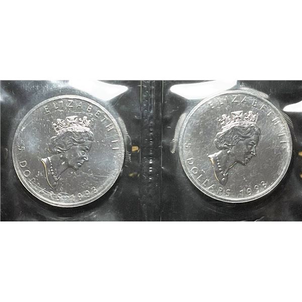 (2) 1993 1ozt .9999 Canadian Silver Maple Leaf