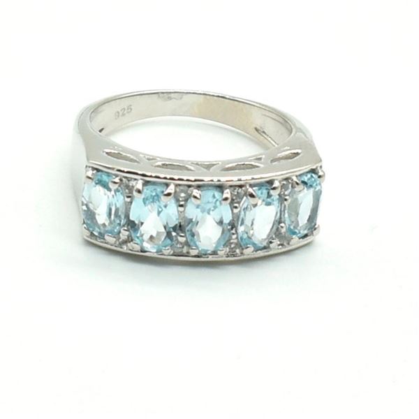 Silver Blue Topaz(2.7ct) Rhodium Plated Ring (~weight 5.3g)