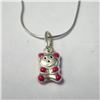 Image 1 : Silver Pink Bear 16" Necklace (~Size )(Ring is resizable for $40) (~length inches), Suggested Retail