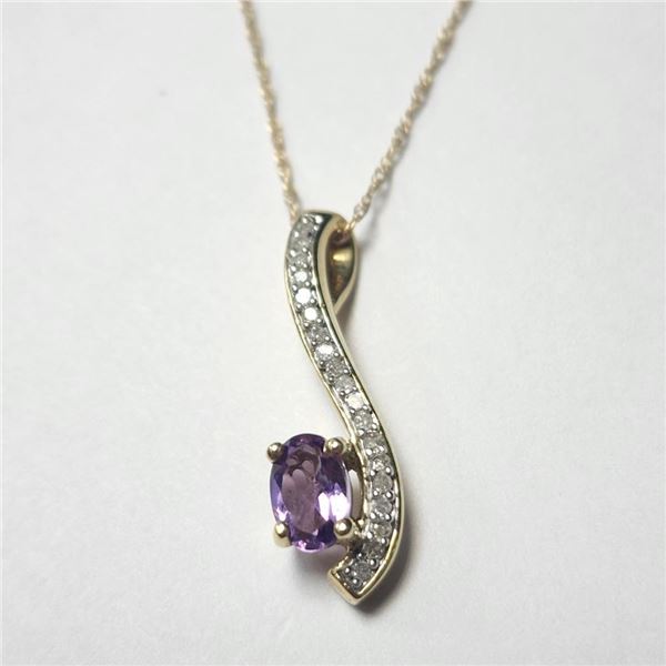 10K Yellow Gold Amethyst(0.6ct) Diamond(0.2ct) Necklace, Appraised Retail $1425