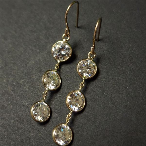 14K Yellow Gold White Moissanite(2.7ct) Earrings (~weight 0.94g), Appraised Retail $1870