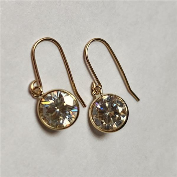 14K Yellow Gold White Moissanite(2.2ct) Earrings (~weight 0.7g), Appraised Retail $1000