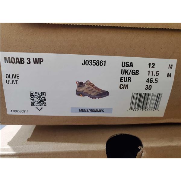NEW Mens Merrell MOAB 3 WP Shoe Olive Size 12