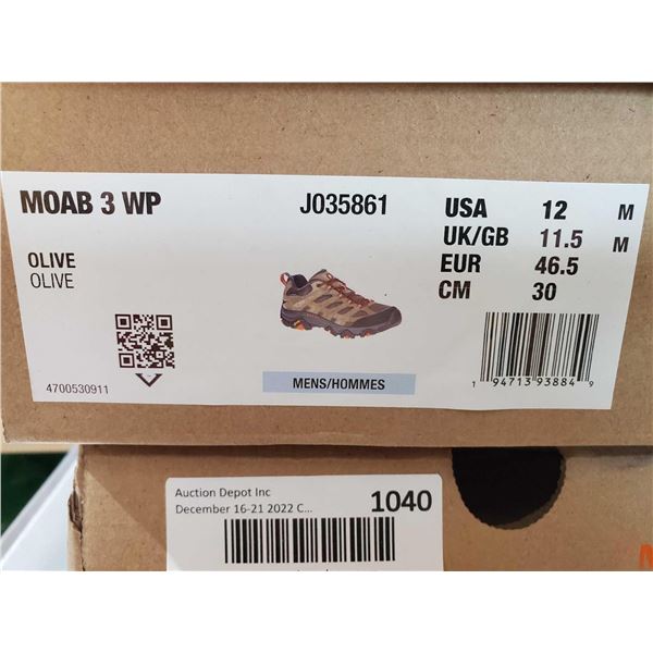 NEW Mens Merrell MOAB 3 WP Shoe Olive Size 12