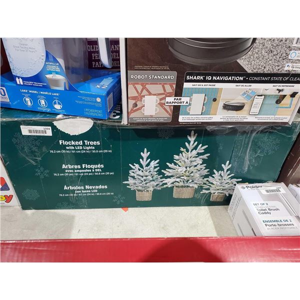 Flocked Trees With LED Lights