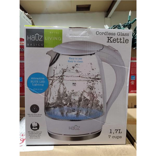 Hauz Living Basics Blue LED Lit Cordless Glass Kettle 1.7L
