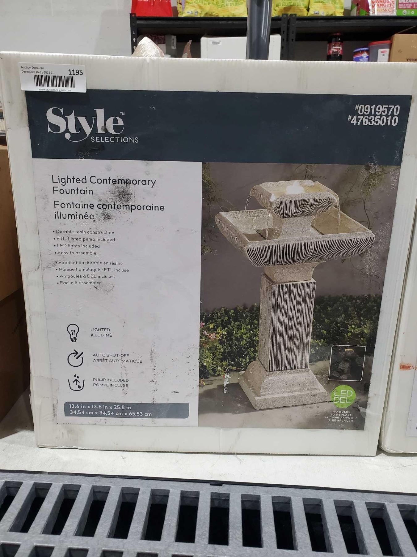 Style Selections Lighted Contemporary Fountain. Auto Shut off/ pump