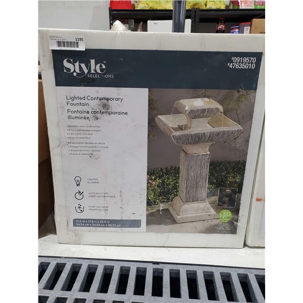 Style Selections Lighted Contemporary Fountain. Auto Shut off/ pump included / LED Lights included D