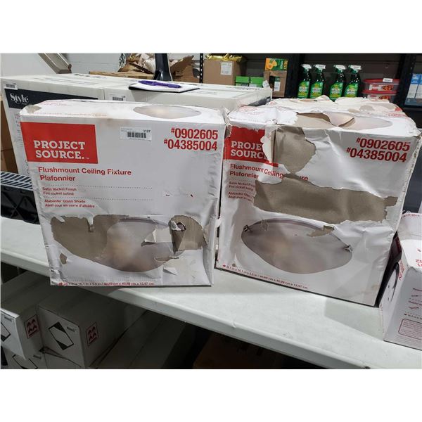 NEW Project Source Flushmount Ceiling Fixture Satin Nickle Finish Alabaster Glass Shade