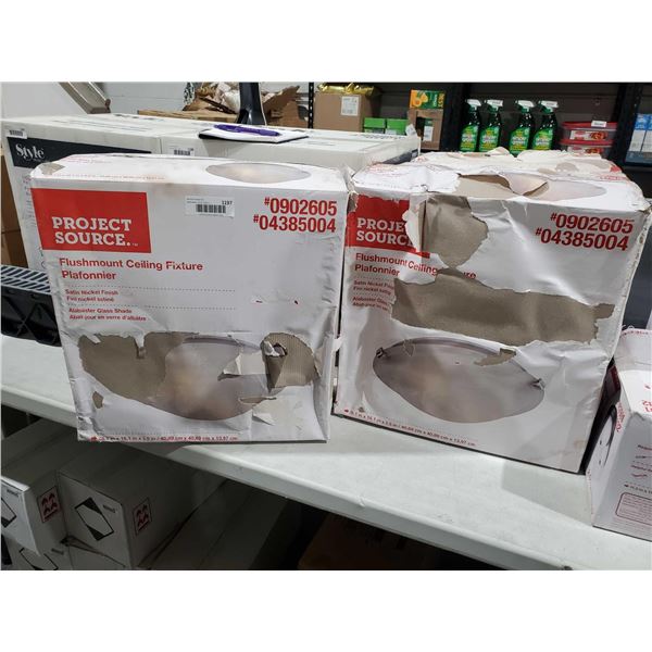 NEW Project Source Flushmount Ceiling Fixture Satin Nickle Finish Alabaster Glass Shade