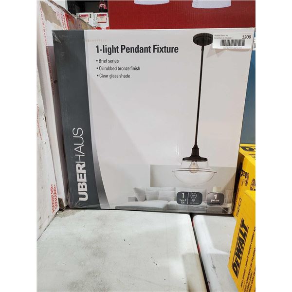 UberHaus  1 Light Pendant Fixture Oil rubbed bronze finish w/ clear glass shade