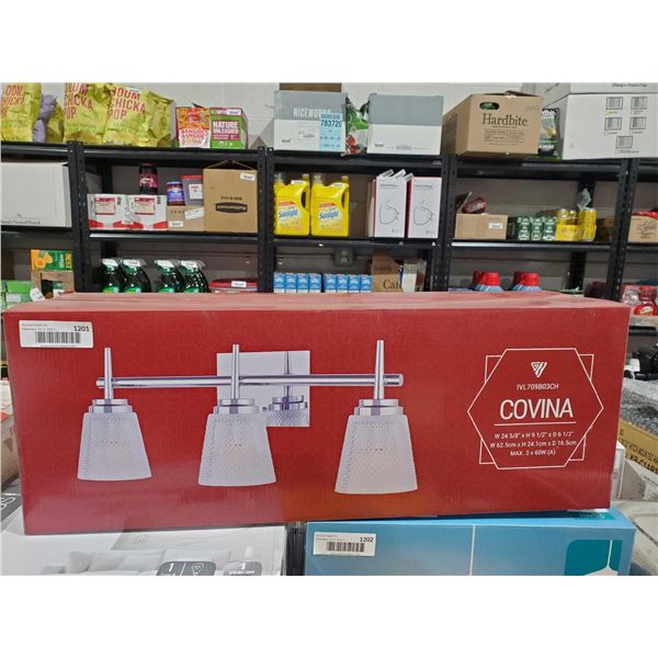 Covina Vanity Fixture mount in up or down position 24 5/8"w x 9 1/2"h x 6 1/2"d Chrome & textured Gl