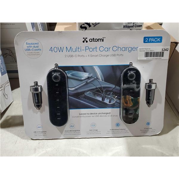 NEW Atomi 40W Multi-Port Car Charger 2USB C Ports + 4Smart Charge USM Ports