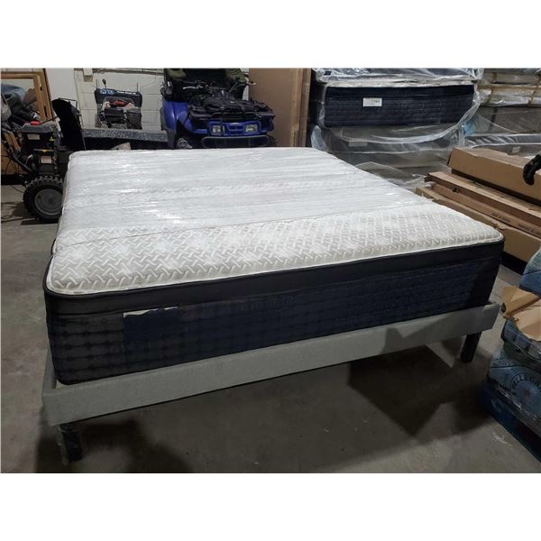 Gray Upholstered King Size Platform Bed with Euro Top Mattress