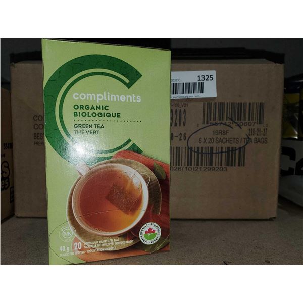 Compliments organic Green tea Case lot of 6 x 20 bags